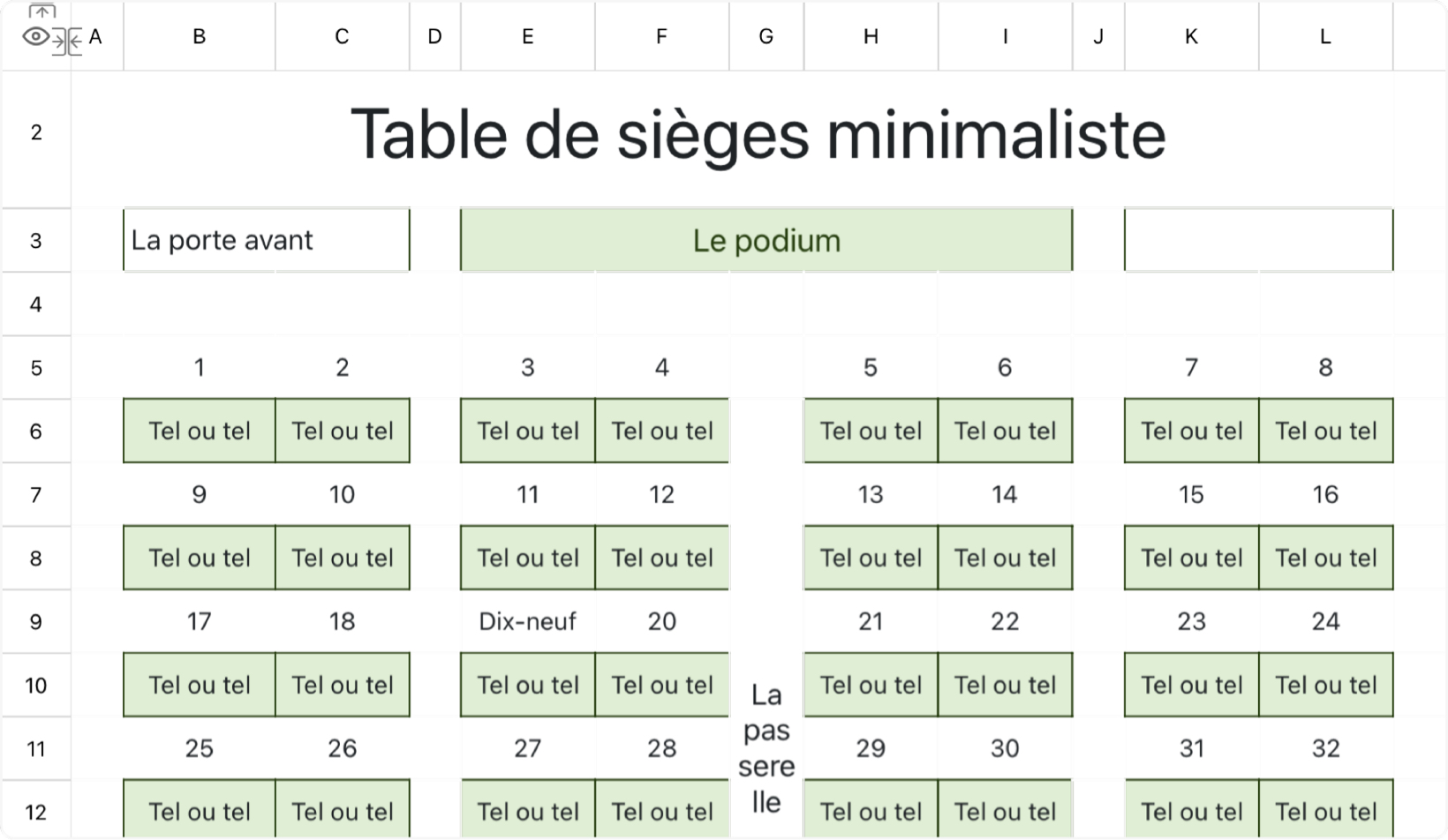 Table de sièges minimaliste
